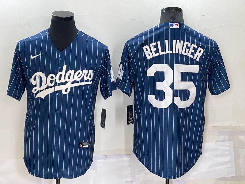 Men Los Angeles Dodgers 35 Bellinger Blue Stripe Throwback Nike 2022 MLB Jerseys